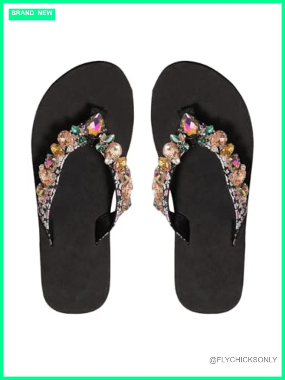 Rhinestone Flip Flops Sparkly Clip Toe Flat Sandals Cute Summer Beach